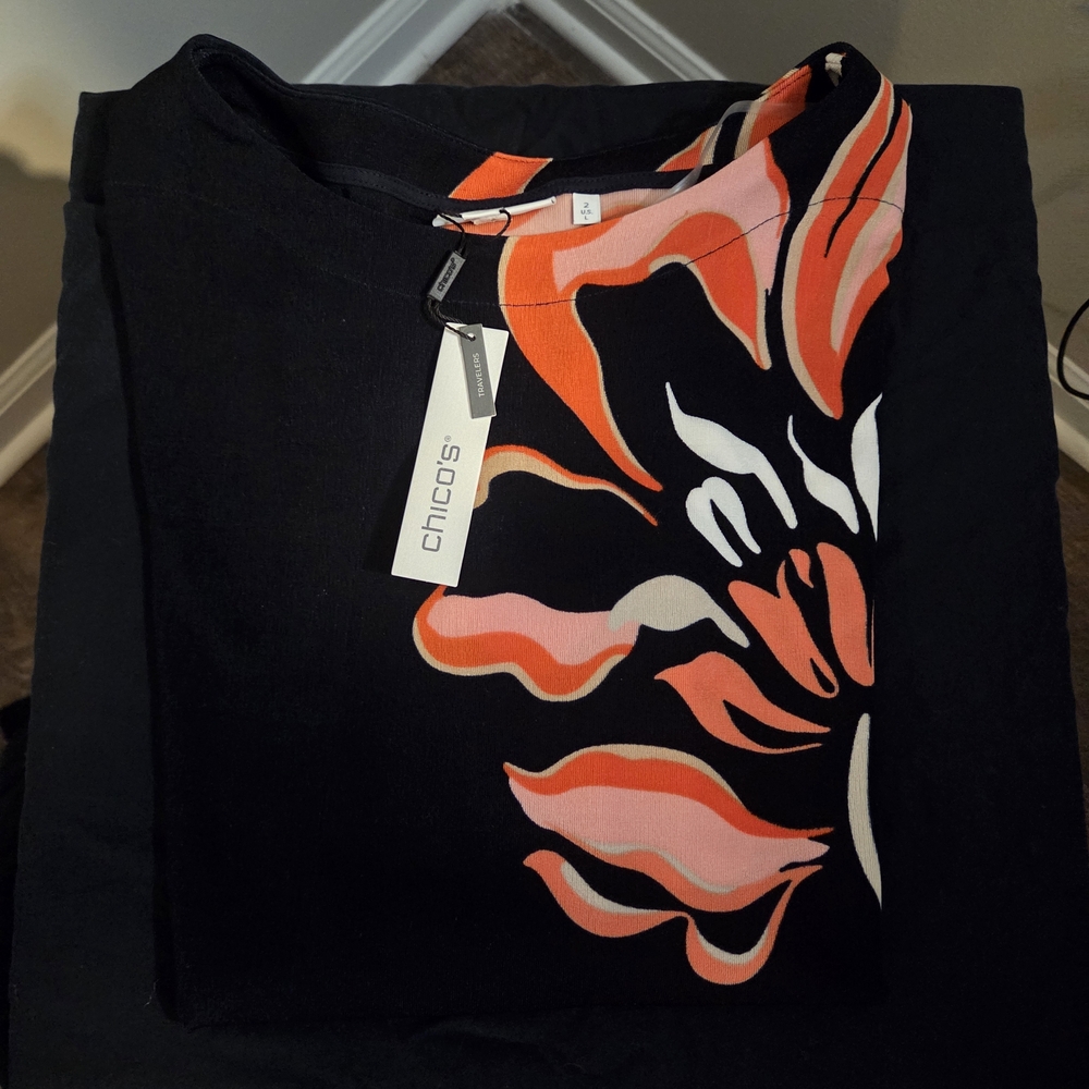 Chico's Black and Orange Floral Top
